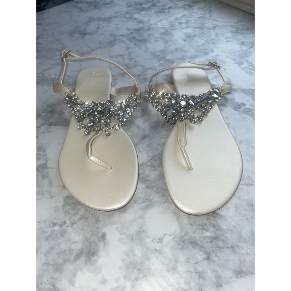 DB Studio T-Strap Thong Flat Sandals with Stones Womens Sz: 9M